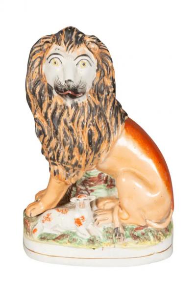 Matched Pair Of Staffordshire Pottery Lions