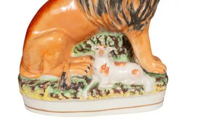 Matched Pair Of Staffordshire Pottery Lions