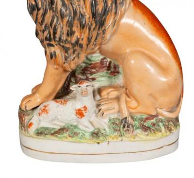 Matched Pair Of Staffordshire Pottery Lions