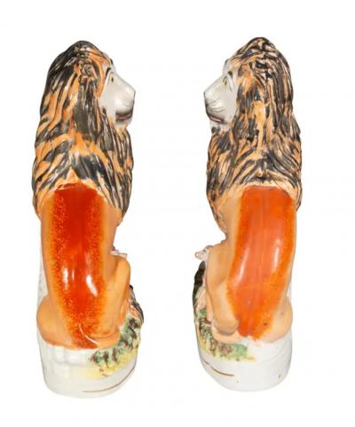 Matched Pair Of Staffordshire Pottery Lions