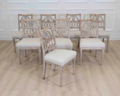 Matched Set of Eight Swedish 19th Century Gustavian Lindome Chairs