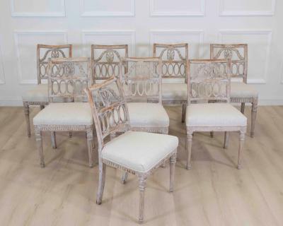Matched Set of Eight Swedish 19th Century Gustavian Lindome Chairs