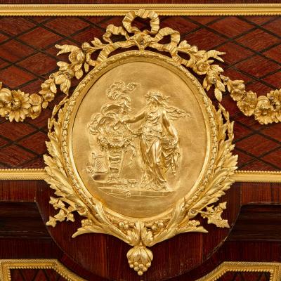 Matched pair of French ormolu and marble mounted pedestals