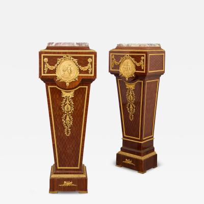 Matched pair of French ormolu and marble mounted pedestals
