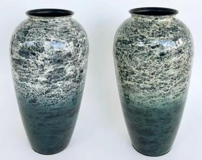 Matching Decorative Pair of Enameled Metal Vases