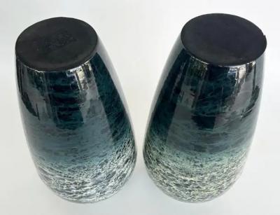 Matching Decorative Pair of Enameled Metal Vases
