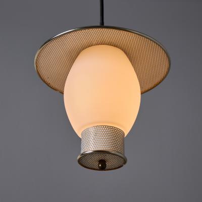 Mathieu Mat got 1950s Perforated Metal and Opaline Glass Pendant Attributed to Mathieu Mat got