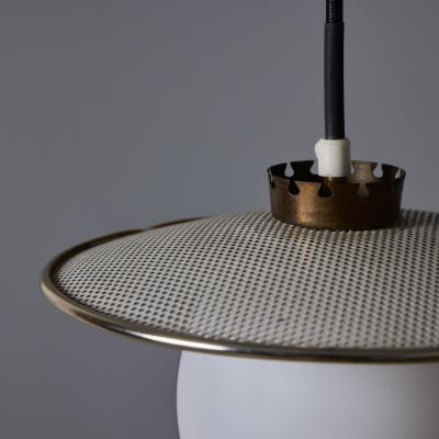 Mathieu Mat got 1950s Perforated Metal and Opaline Glass Pendant Attributed to Mathieu Mat got