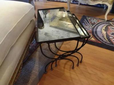 Mathieu Mat got French Iron and Brass Nesting Tables with Mirrored Tops