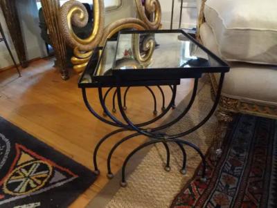 Mathieu Mat got French Iron and Brass Nesting Tables with Mirrored Tops