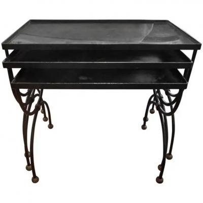 Mathieu Mat got French Iron and Brass Nesting Tables with Mirrored Tops