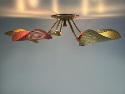 Mathieu Mat got Lovely Mid Century Modern Perforated Metal Brass Ceiling Lamp Germany 1950s