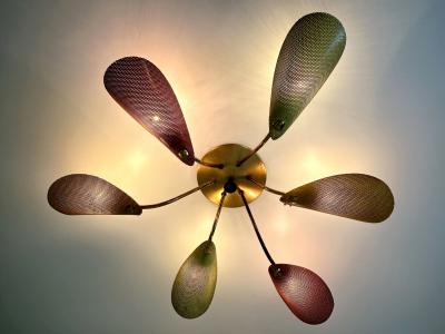 Mathieu Mat got Lovely Mid Century Modern Perforated Metal Brass Ceiling Lamp Germany 1950s