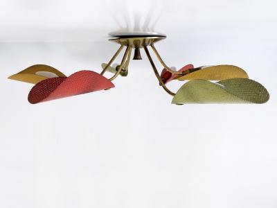 Mathieu Mat got Lovely Mid Century Modern Perforated Metal Brass Ceiling Lamp Germany 1950s