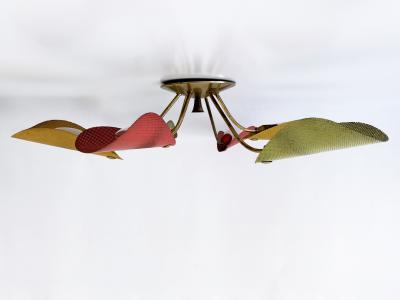 Mathieu Mat got Lovely Mid Century Modern Perforated Metal Brass Ceiling Lamp Germany 1950s