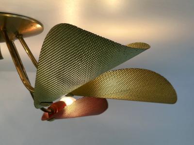 Mathieu Mat got Lovely Mid Century Modern Perforated Metal Brass Ceiling Lamp Germany 1950s