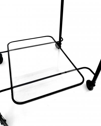 Mathieu Mat got MATHIEU MATEGOT BLACK PERFORATED METAL BAR CART WITH GLASS SHELF FRANCE C1956