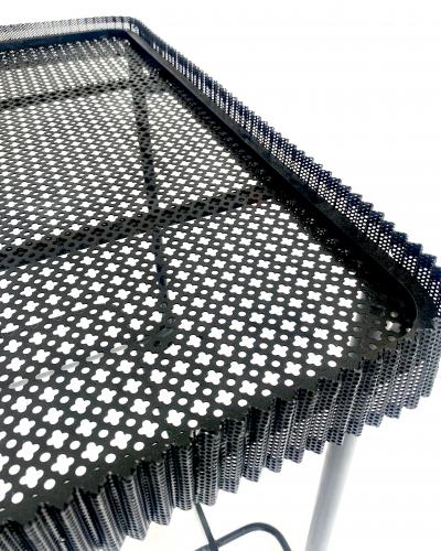 Mathieu Mat got MATHIEU MATEGOT BLACK PERFORATED METAL BAR CART WITH GLASS SHELF FRANCE C1956
