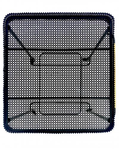 Mathieu Mat got MATHIEU MATEGOT BLACK PERFORATED METAL BAR CART WITH GLASS SHELF FRANCE C1956