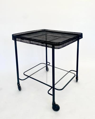 Mathieu Mat got MATHIEU MATEGOT BLACK PERFORATED METAL BAR CART WITH GLASS SHELF FRANCE C1956