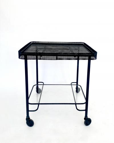Mathieu Mat got MATHIEU MATEGOT BLACK PERFORATED METAL BAR CART WITH GLASS SHELF FRANCE C1956