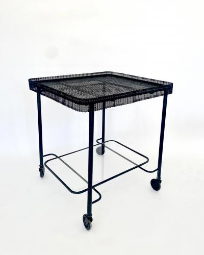 Mathieu Mat got MATHIEU MATEGOT BLACK PERFORATED METAL BAR CART WITH GLASS SHELF FRANCE C1956