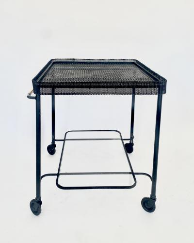 Mathieu Mat got MATHIEU MATEGOT BLACK PERFORATED METAL BAR CART WITH GLASS SHELF FRANCE C1956