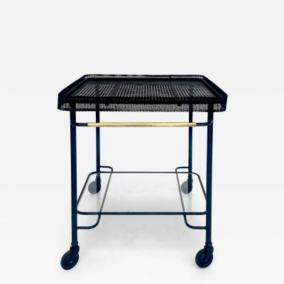 Mathieu Mat got MATHIEU MATEGOT BLACK PERFORATED METAL BAR CART WITH GLASS SHELF FRANCE C1956
