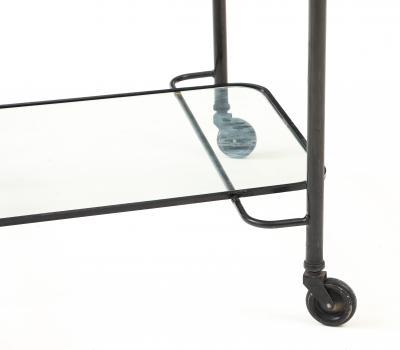 Mathieu Mat got Mathieu Mat got Metal Bar Cart Glass Lower Shelf Pleated Apron France 1956