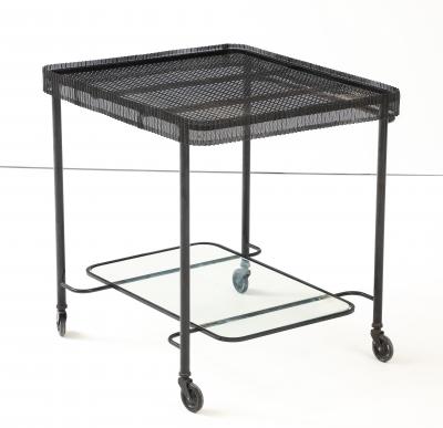 Mathieu Mat got Mathieu Mat got Metal Bar Cart Glass Lower Shelf Pleated Apron France 1956