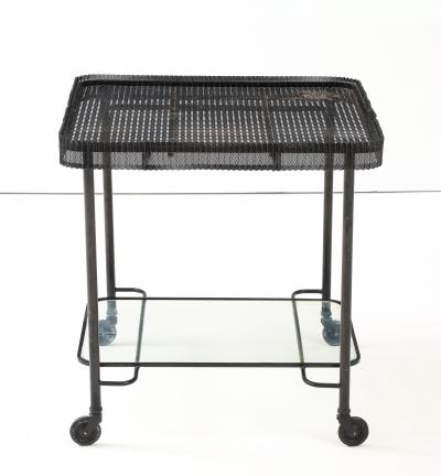 Mathieu Mat got Mathieu Mat got Metal Bar Cart Glass Lower Shelf Pleated Apron France 1956