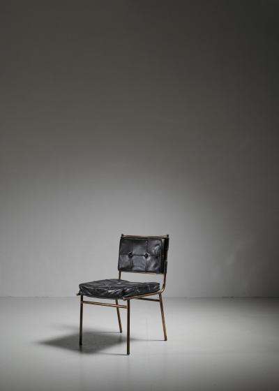Mathieu Mat got Mathieu Mat got Rare Chair with Brass Frame and Leather Cushions France