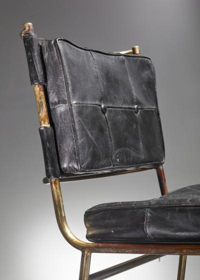 Mathieu Mat got Mathieu Mat got Rare Chair with Brass Frame and Leather Cushions France
