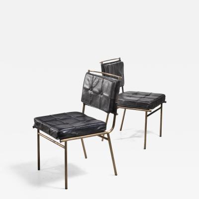 Mathieu Mat got Mathieu Mat got Rare Pair of Brass and Leather Chairs France