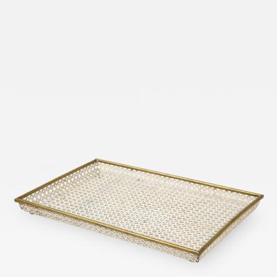 Mathieu Mat got Mathieu Mat got White Tray Perforated Metal Brass Enamel France c 1950