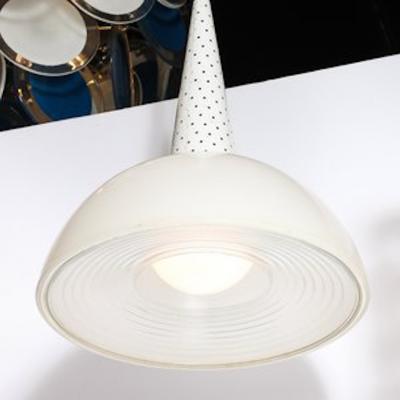Mathieu Mat got MidCentury White Enamel and Holophane Glass Diffuser Pendant by Mathieu Mat got