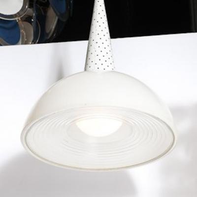 Mathieu Mat got MidCentury White Enamel and Holophane Glass Diffuser Pendant by Mathieu Mat got