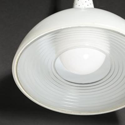 Mathieu Mat got MidCentury White Enamel and Holophane Glass Diffuser Pendant by Mathieu Mat got