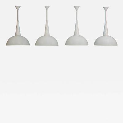 Mathieu Mat got Set of 4 Mathieu Mategot for Holophane Ceiling Lamps in Metal and Glass 1950s