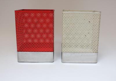 Mathieu Mat got Set of Two Vintage White and Cream Perforated Wastebaskets after Mathieu Mat got