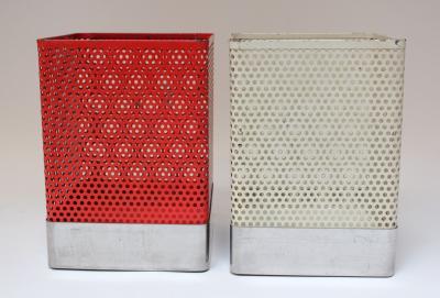 Mathieu Mat got Set of Two Vintage White and Cream Perforated Wastebaskets after Mathieu Mat got