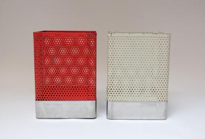 Mathieu Mat got Set of Two Vintage White and Cream Perforated Wastebaskets after Mathieu Mat got