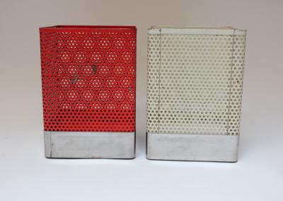 Mathieu Mat got Set of Two Vintage White and Cream Perforated Wastebaskets after Mathieu Mat got