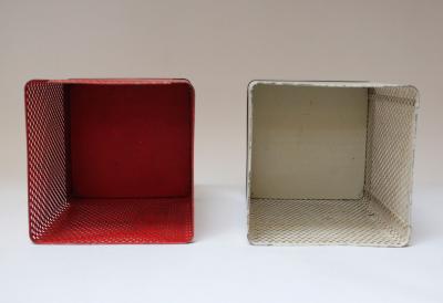 Mathieu Mat got Set of Two Vintage White and Cream Perforated Wastebaskets after Mathieu Mat got