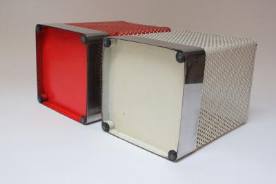 Mathieu Mat got Set of Two Vintage White and Cream Perforated Wastebaskets after Mathieu Mat got