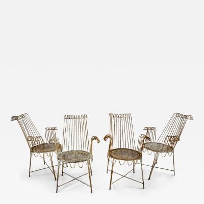 Mathieu Mat got set of four white steel armchairs Cap dAil by Mathieu Mat got ca 1950