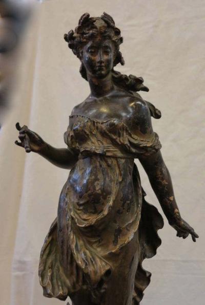 Mathurin Moreau 1880 Bronze Statue of Woman Signed Moreau
