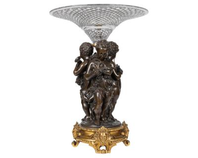 Mathurin Moreau A Monumental French Bronze and Crystal Figural Centerpiece