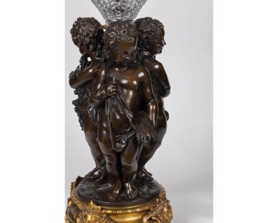 Mathurin Moreau A Monumental French Bronze and Crystal Figural Centerpiece