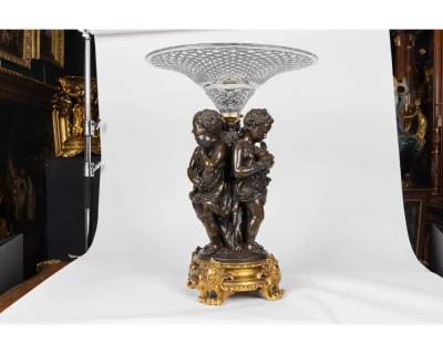 Mathurin Moreau A Monumental French Bronze and Crystal Figural Centerpiece